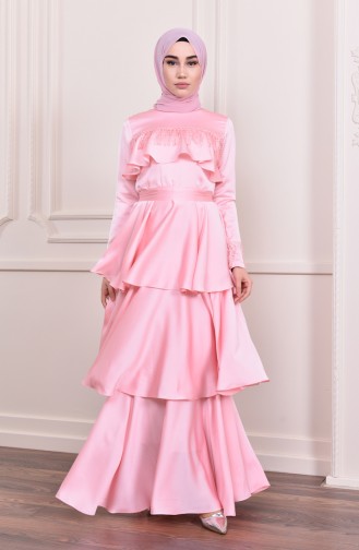 Beading Ruffles Evening Dress 1030-03 Pink 1030-03