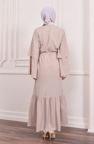 Sleeve Detailed Abaya Dress 4274-04 Beige 4274-04