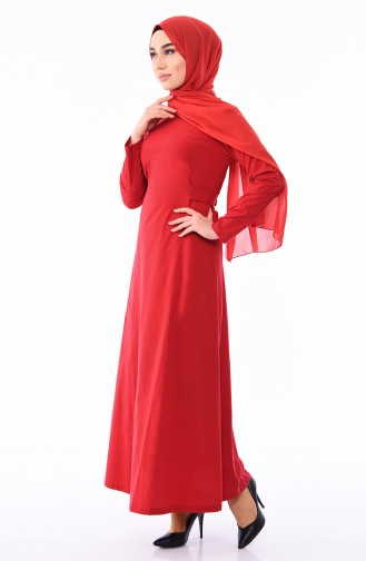فستان بتصميم حزام للخصر 1180-02 لون أحمر و أسود 1180-02