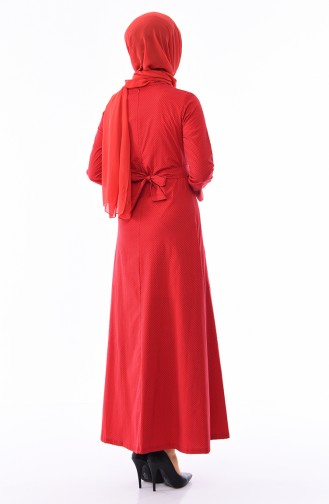 Kemerli Elbise 1180-02 Kırmızı Siyah 1180-02