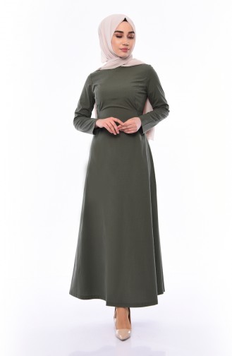 فستان بتصميم حزام للخصر 1180-03 لون أخضر كاكي و أسود 1180-03