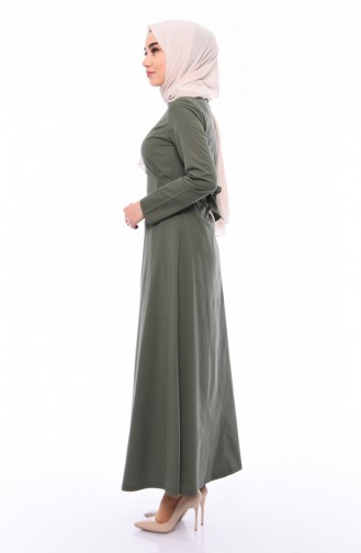 فستان بتصميم حزام للخصر 1180-03 لون أخضر كاكي و أسود 1180-03