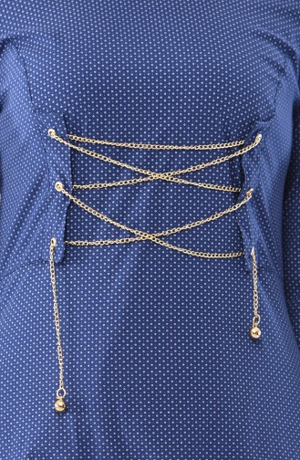 Chain Detail Dress 1181-06 Navy Cream 1181-06