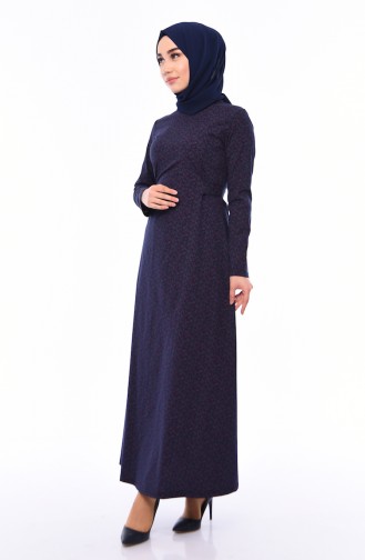 Belted Dress 1182-01 Navy Blue Dark Fuchsia 1182-01