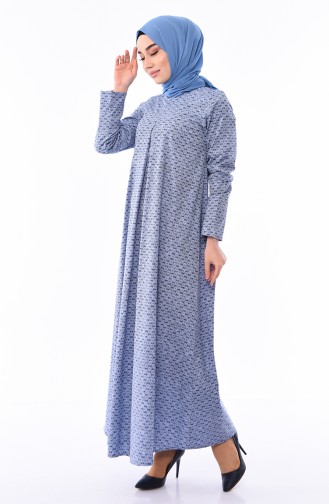 Patterned A Pleat Dress 1186-02 Blue 1186-02