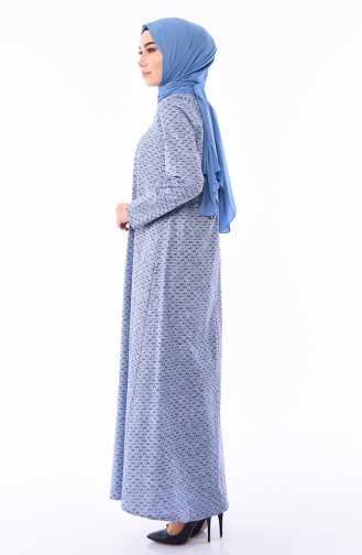 Patterned A Pleat Dress 1186-02 Blue 1186-02