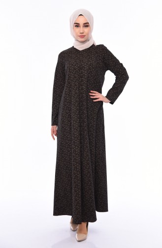 فستان مُطبع بتصميم طية أمامية 1186-03 لون أسود 1186-03