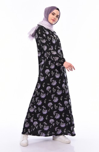 Desenli Elbise 2560A-01 Siyah Lila 2560A-01
