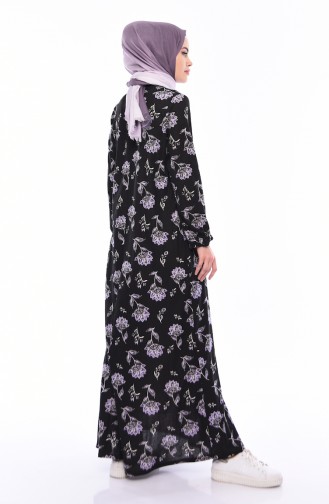 فستان بتصميم مُطبع 2560 A-01 لون أسود و ليلكي 2560A-01