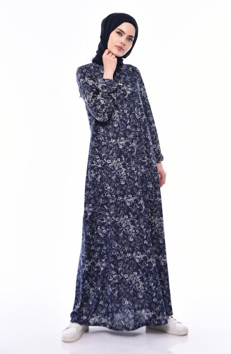 فستان بتصميم مُطبع 2560 E-01 لون كحلي و أزرق 2560E-01