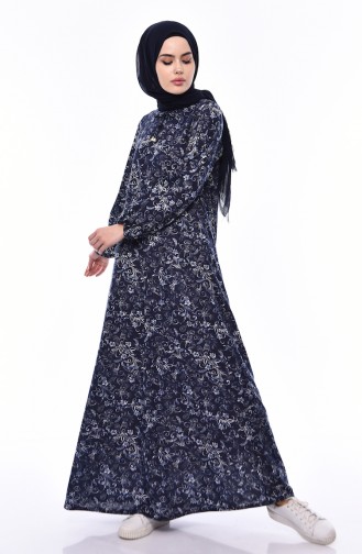 فستان بتصميم مُطبع 2560 E-01 لون كحلي و أزرق 2560E-01