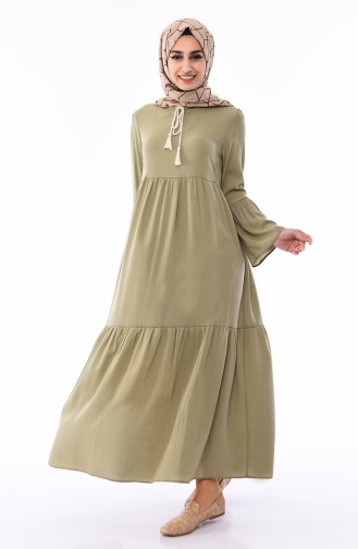 Büzgülü Elbise 6001-02 Çağla Yeşili