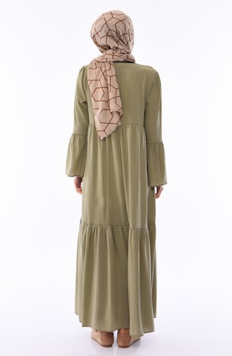 فستان بتفاصيل من الكشكش 6001-02 لون أخضر 6001-02