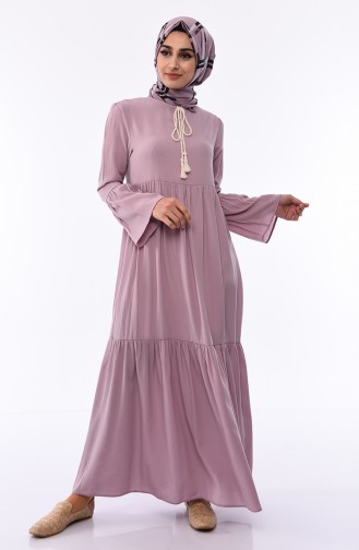 فستان بتفاصيل من الكشكش 6001-03 لون ليلكي 6001-03