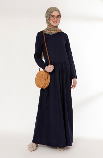 Navy Blue Hijab Dress 3092-02