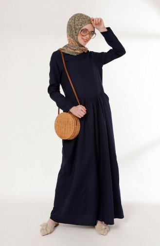 Pocket Pleated Dress 3092-02 Navy Blue 3092-02