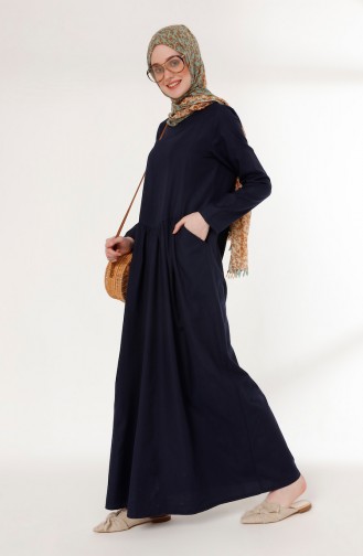 Navy Blue İslamitische Jurk 3092-02