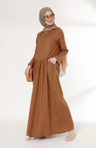Cepli Büzgülü Elbise 3092-06 Camel