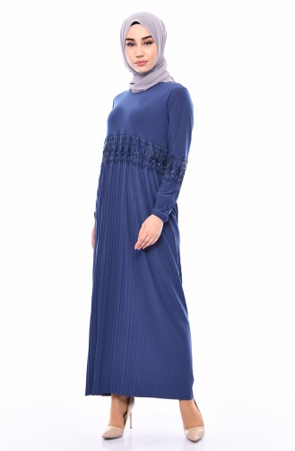 Lace Pleated Dress 9022-01 Indigo 9022-01