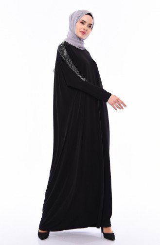 Schwarz Hijab Kleider 9027-01
