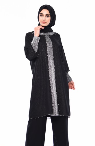 Large Size Suit Looking Tunic 2219-01 Black 2219-01