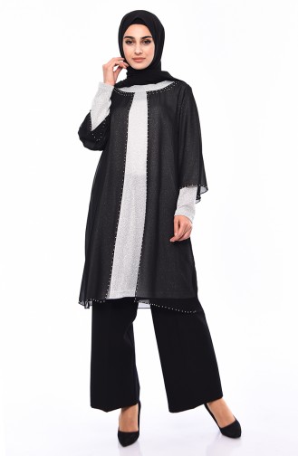 Large Size Suit Looking Tunic 2219-02 Black Gray 2219-02
