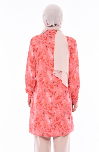 Büyük Beden Desenli Gömlek Tunik 1932-01 Nar Çiçeği