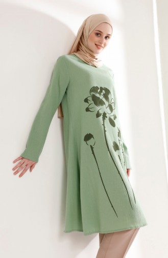 تونيك قماش شيلة بتصميم مطبع 5019-10 لون اخضر 5019-10