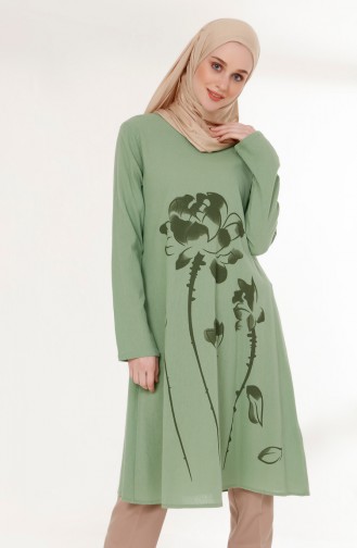 تونيك قماش شيلة بتصميم مطبع 5019-10 لون اخضر 5019-10