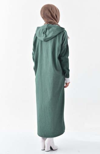 معطف جينز طويل بتصميم موصول بقبعة 4420-01 لون أخضر 4420-01
