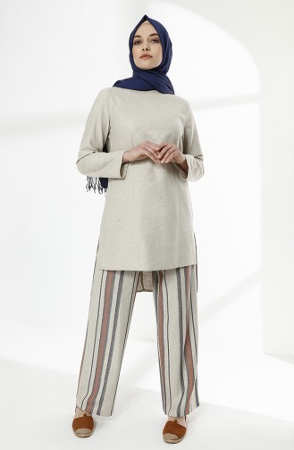 Oyya Linen Tunic Pants Double Suit 9007-02 İndigo 9007-02