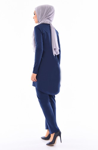 Asymmetric Tunic Trousers Double Suit 9009-03 İndigo 9009-03
