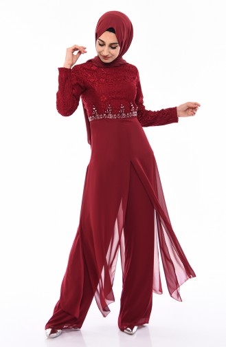 Beli Taşlı Abiye Takım 4120-04 Bordo