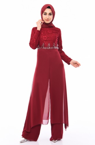 Beli Taşlı Abiye Takım 4120-04 Bordo