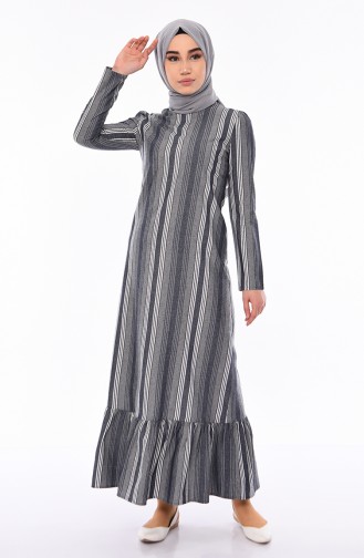 فستان تنورة بتصميم مخطط 7242-03 لون رمادي 7242-03