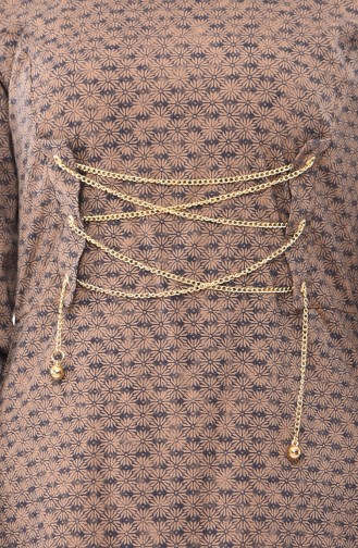 فستان مزين بسلسلة 1185-04 لون بني داكن مائل للرمادي 1185-04