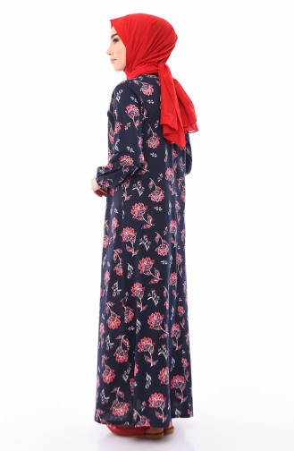 Desenli Elbise 2560G-01 Lacivert Kırmızı 2560G-01