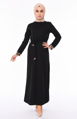 فستان بتصميم حزام للخصر 4030-01 لون أسود 4030-01