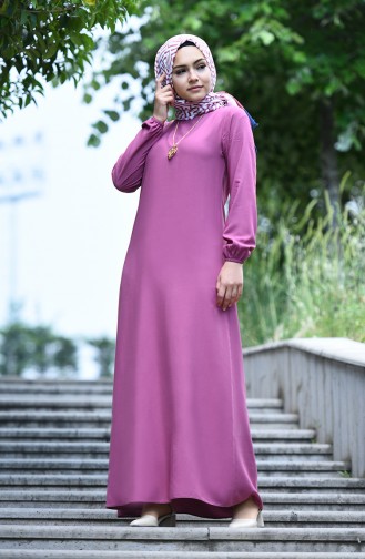 فستان فيسكوز بتصميم أكمام مزمومة 2521-02 لون وردي باهت 2521-02