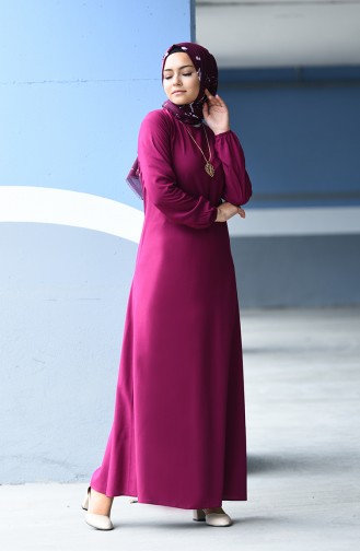 فستان فيسكوز بتصميم أكمام مزمومة 2521-03 لون أرجواني 2521-03