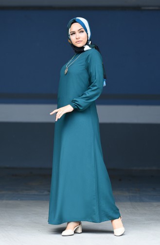Elastic Sleeve Viscose Dress  2521-08 Emerald Green 2521-08