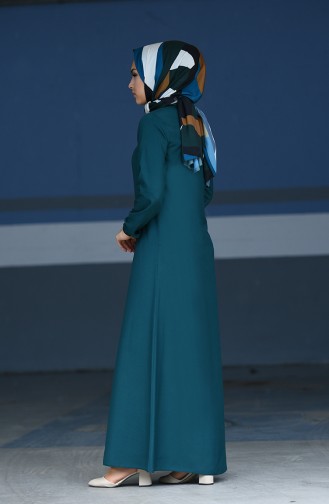 فستان فيسكوز  بتصميم أكمام مزمومة 2521-08 لون أخضر زمردي 2521-08