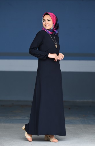 فستان فيسكوز بتصميم أكمام مزمومة 2521-09 لون كحلي 2521-09
