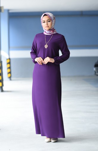 Elastic Sleeve Viscose Dress  2521-11 Purple 2521-11