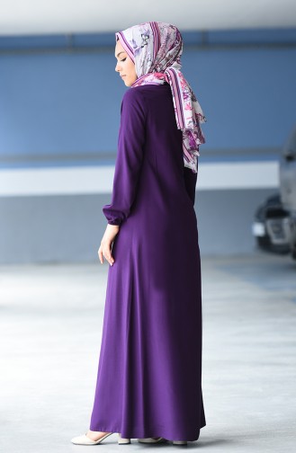 فستان فيسكوز  بتصميم أكمام مزمومة 2521-11 لون بنفسجي 2521-11