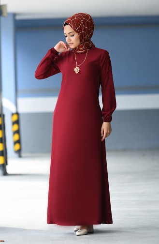 Elastic Sleeve Viscose Dress  2521-14 Claret Red 2521-14