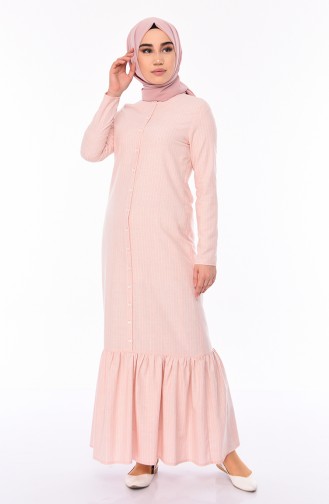 Cotton Dress with Gathered Skirt 5049-03 Pink 5049-03