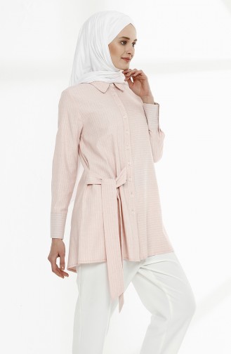 Çizgili Pamuk Tunik 9009-04 Pembe