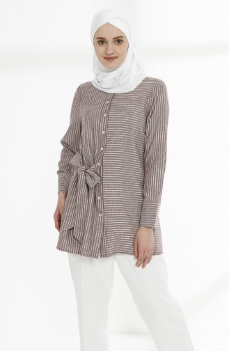 Çizgili Pamuk Tunik 9009-06 Bordo