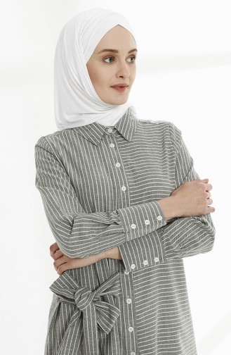 Çizgili Pamuk Tunik 9009-07 Haki 9009-07